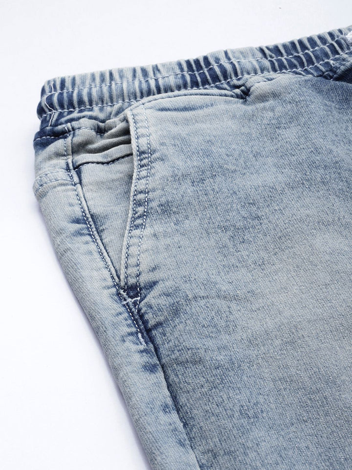 The Indian Garage Co Men Blue Jean Slim Fit Heavy Fade Cuffed Hem Stretchable Jeans