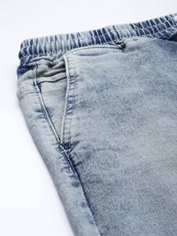 The Indian Garage Co Men Blue Jean Slim Fit Heavy Fade Cuffed Hem Stretchable Jeans
