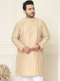 SOJANYA PLUS Lelaki Kurta Sulam Chikankari Emas & Putih