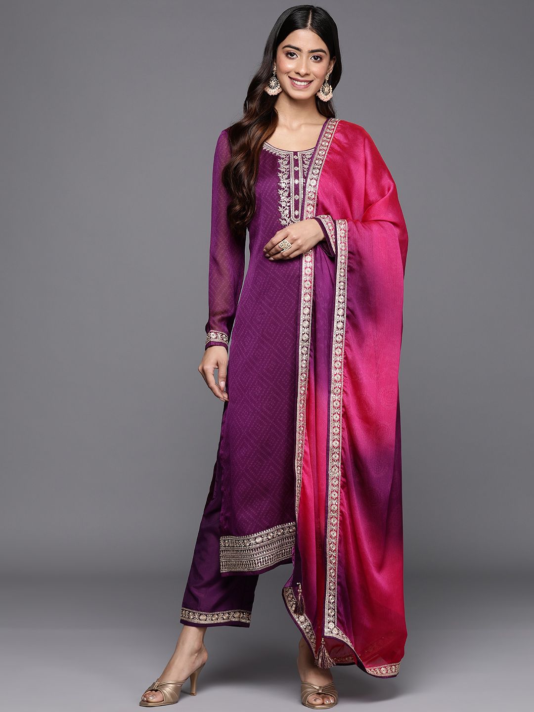 Libas Floral Printed Kurta with Trousers & With Dupatta