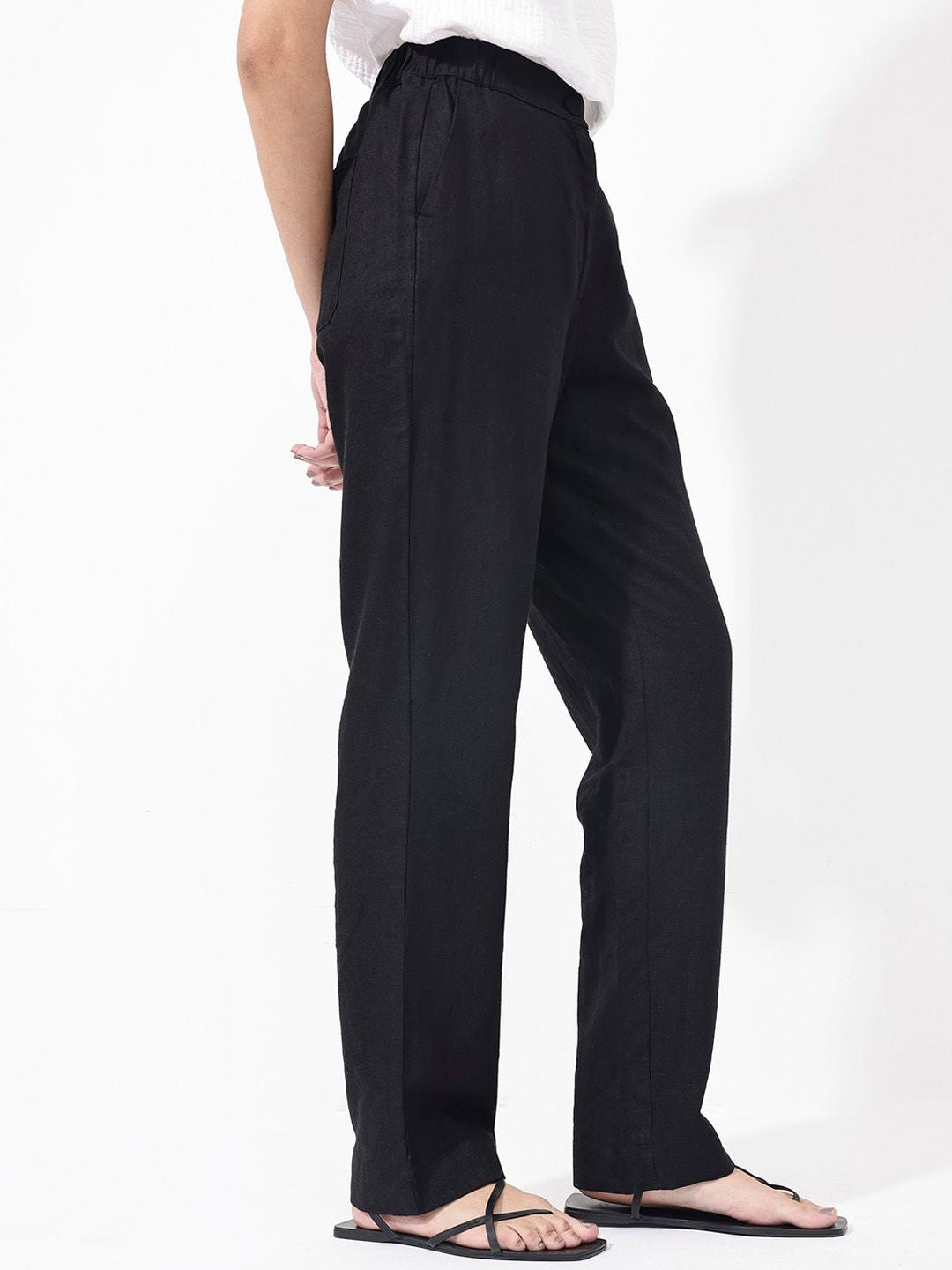 RAREISM Women Regular Fit High-Rise Linen Trousers