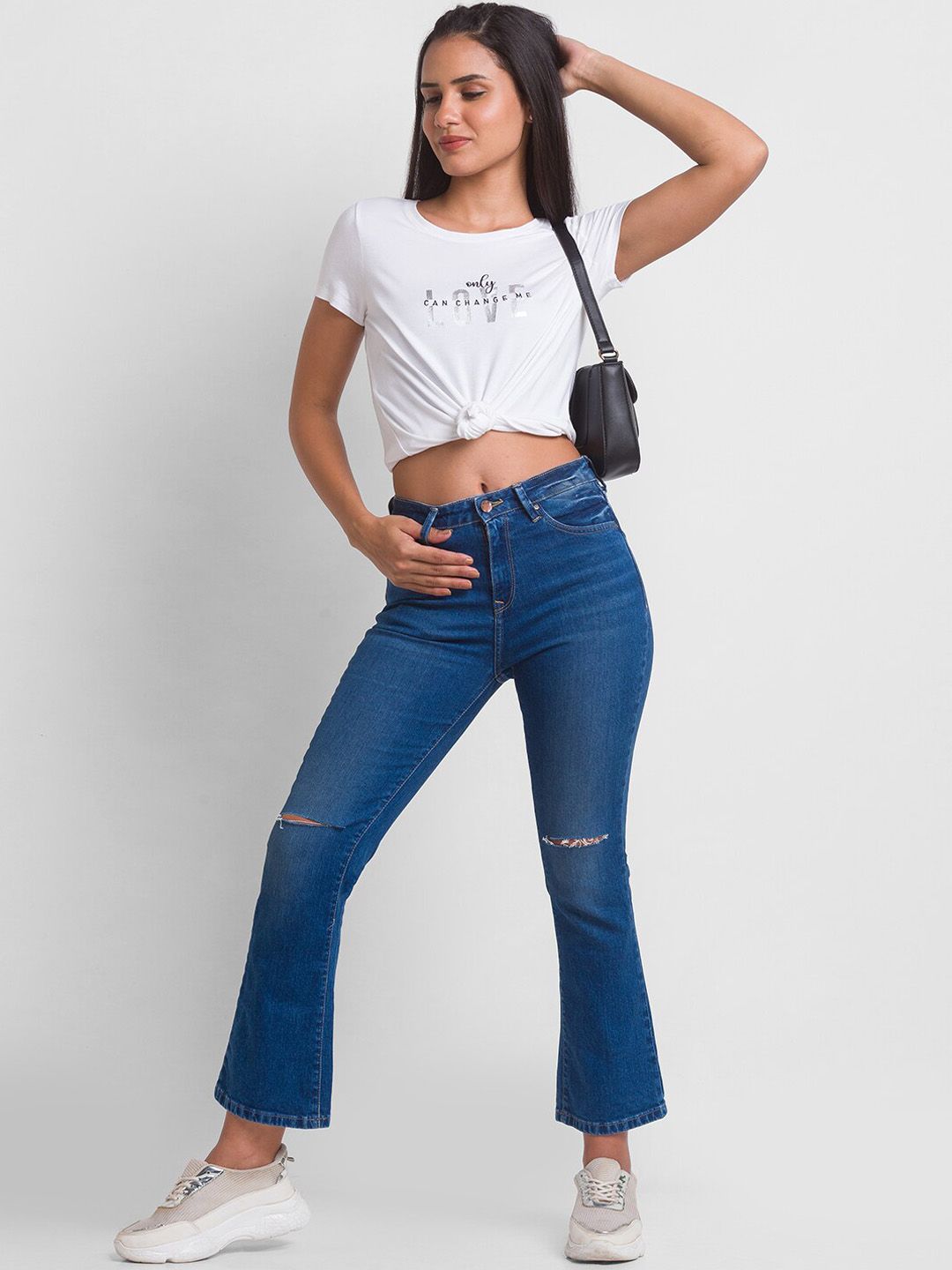 SPYKAR Women Blue Elissa Bootcut Slash Knee Light Fade Jeans
