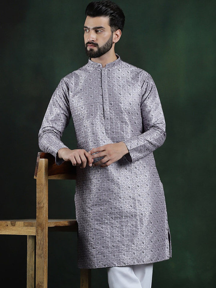SOJANYA LUXE Geometric Woven Design Benang Kerja Cotton Silk Straight Kurta