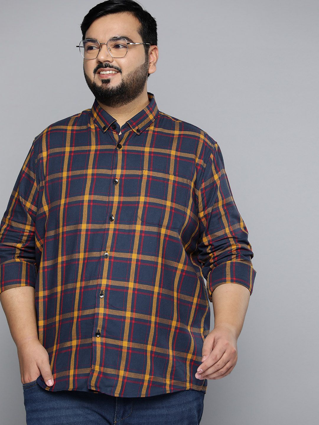 DENNISON Men Plus Size Smart Checked Casual Shirt