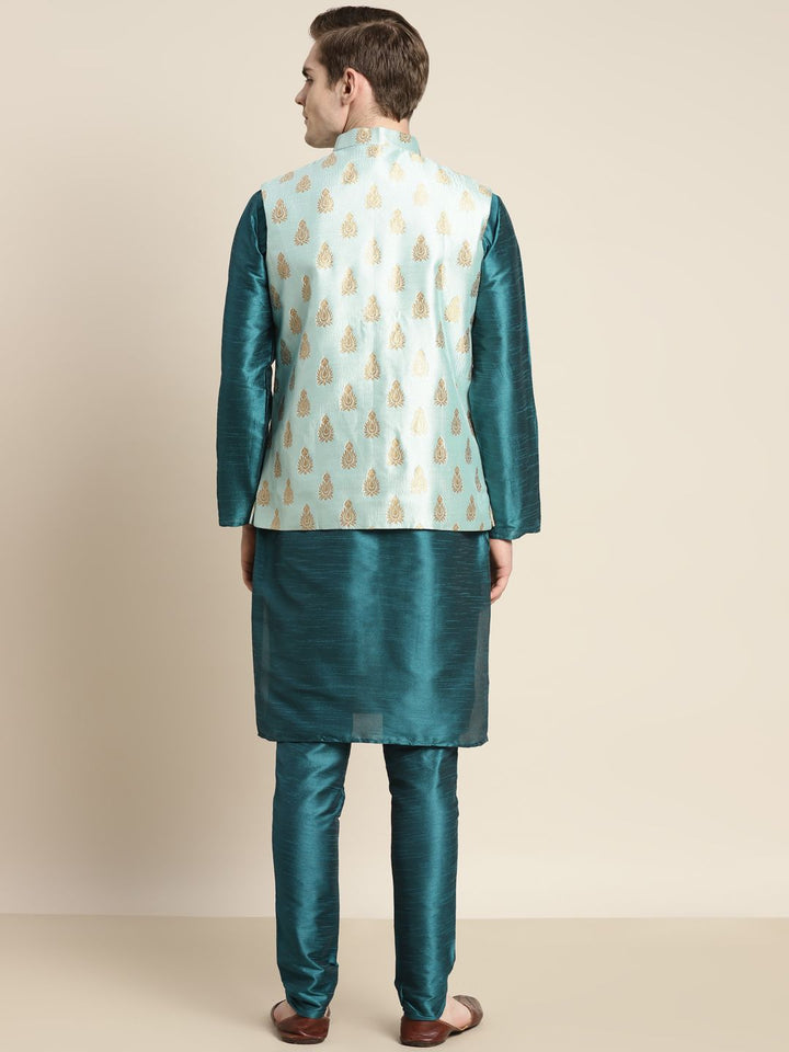 SOJANYA Men Teal Ethnic Motifs Kurta with Churidar