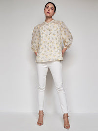 AND Floral Print Puff Sleeve Regular Top