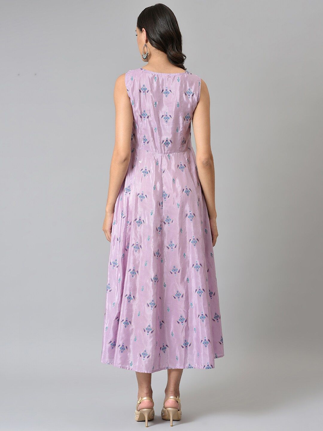 W Purple Women Floral Printed A-Line Midi Dress