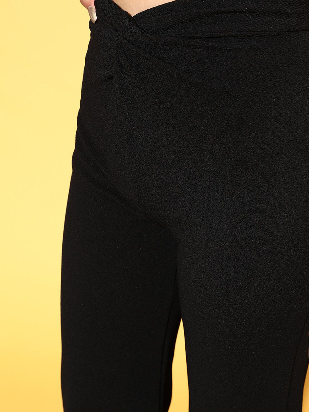 SASSAFRAS Women Classic Black Solid Graduated Flared Trousers