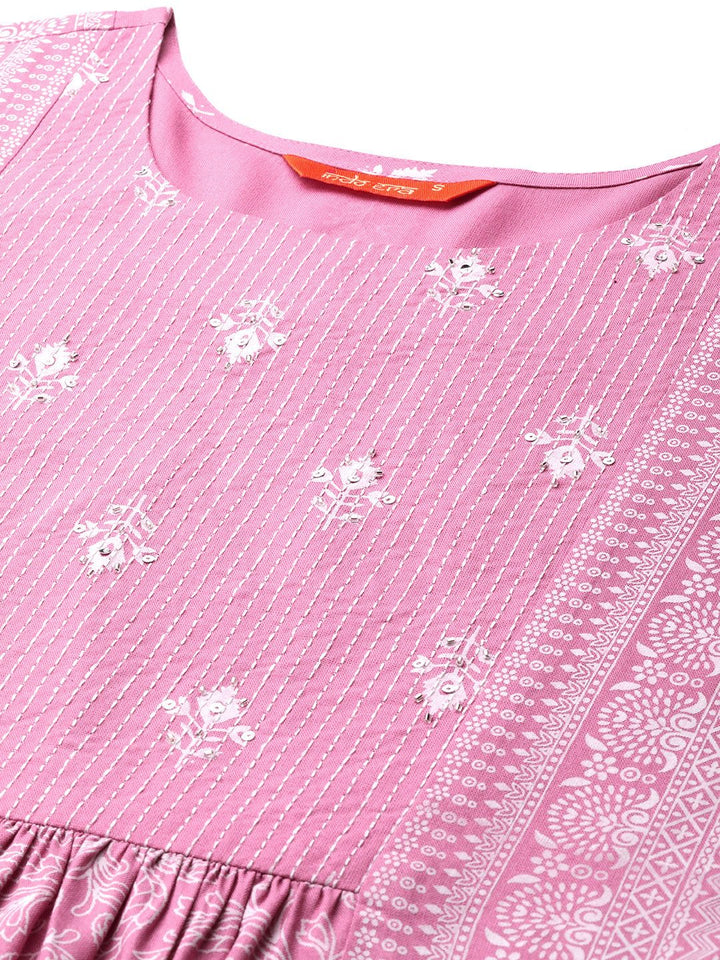 Indo Era Women Ethnic Motifs Printed Kantha Work Kurta