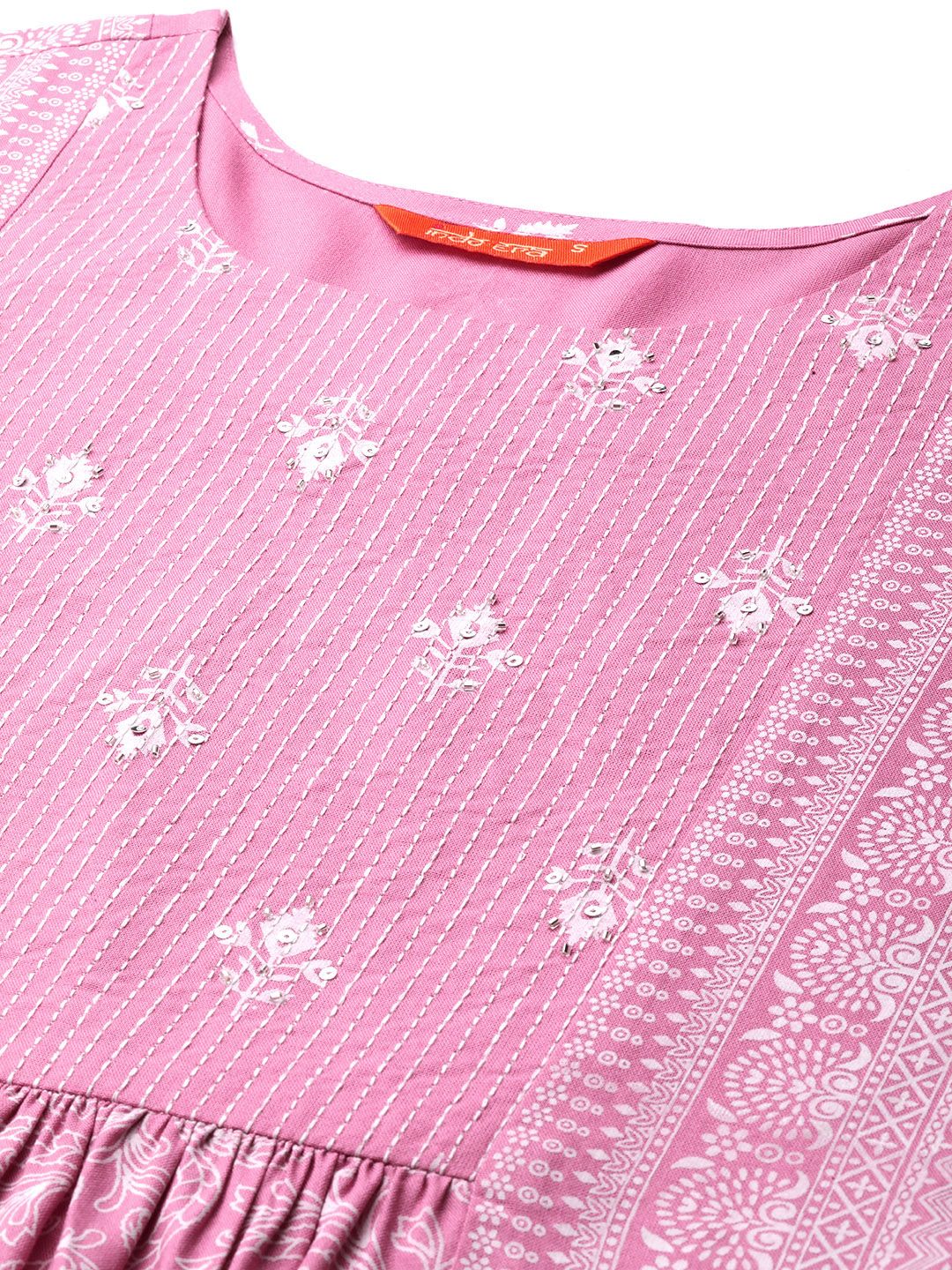 Indo Era Women Ethnic Motifs Printed Kantha Work Kurta