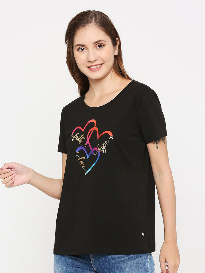 SPYKAR Women Black Printed T-shirt