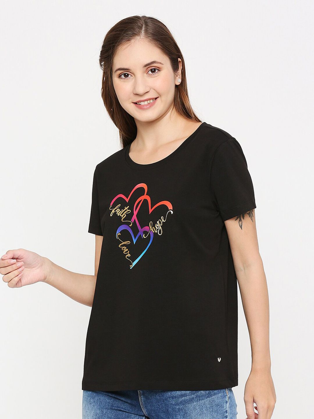 SPYKAR Women Black Printed T-shirt