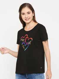 SPYKAR Women Black Printed T-shirt