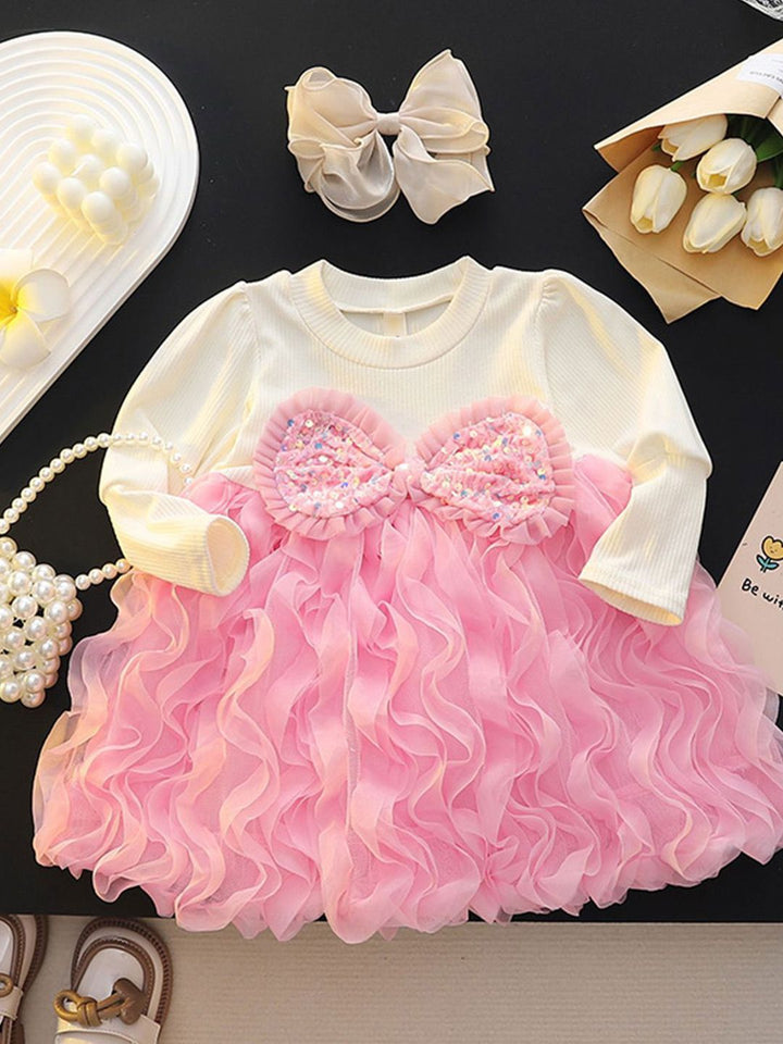 YK Floral Girls Bow Detail Fit & Flare Dress