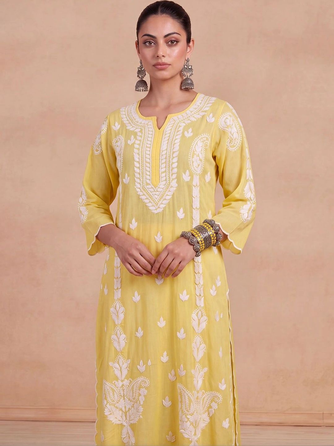House of Chikankari Women Ethnic Motifs Embroidered Regular Thread Work Kurta with Palazzos