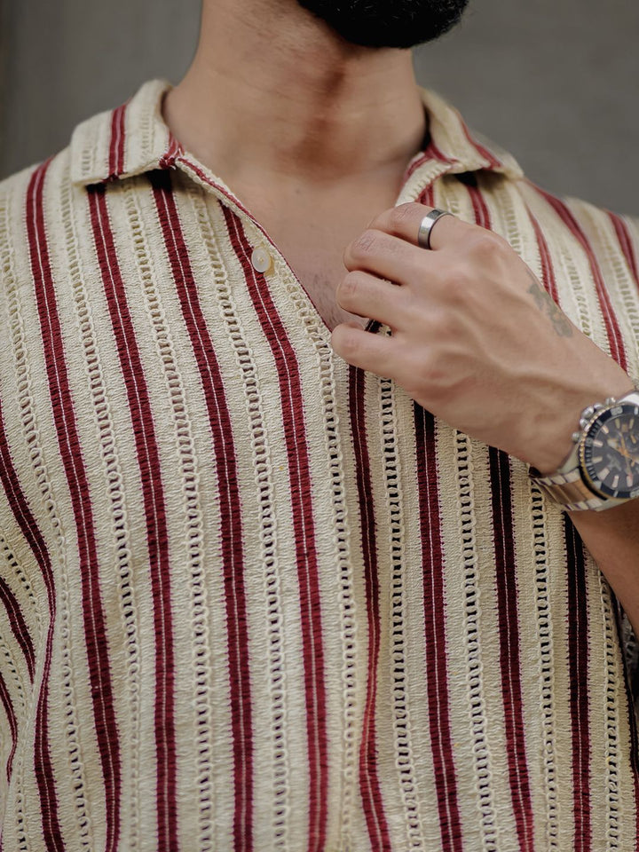 Powerlook Men Spread Collar Vertical Striped Casual Shirt
