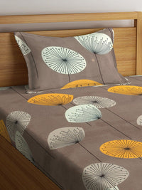 KLOTTHE Coklat Floral Polycotton 210 TC Single Cadar Halus dengan Sarung Bantal-85 x 59 inci