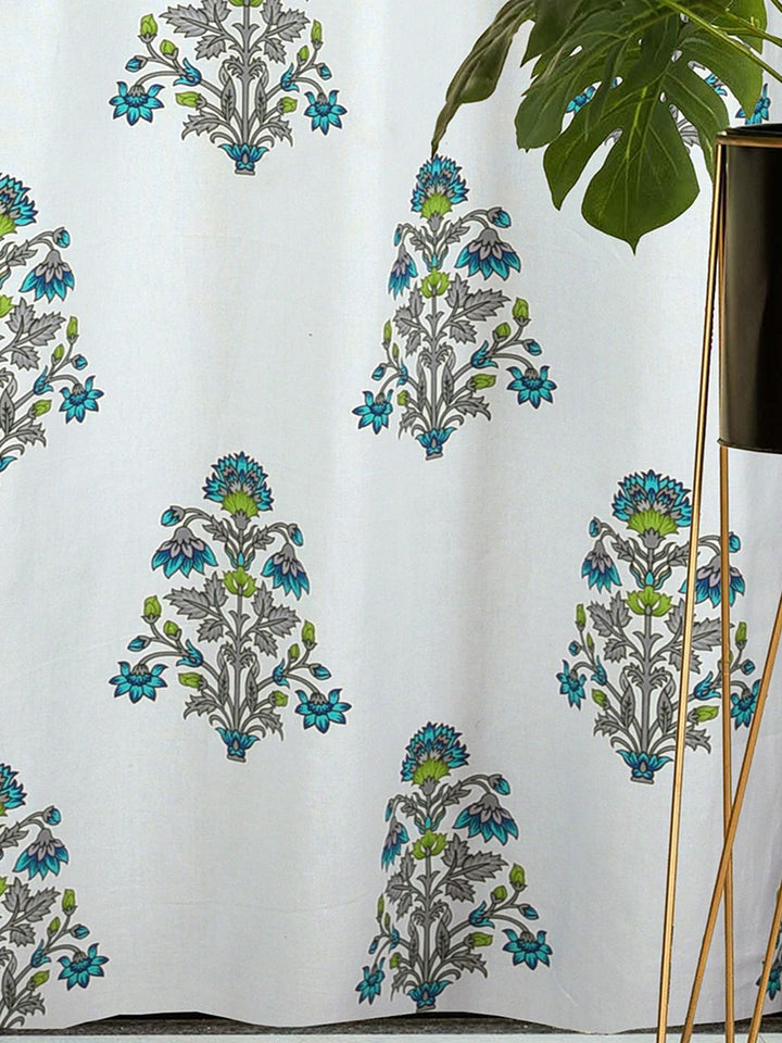 Cortina White & Green 2 Pieces Ethnic Motifs Printed Cotton Door Curtains
