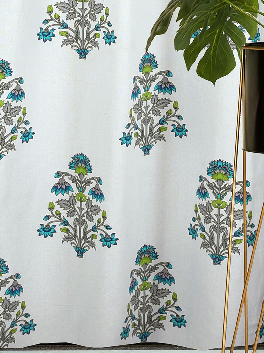 Cortina White & Green 2 Pieces Ethnic Motifs Printed Cotton Door Curtains