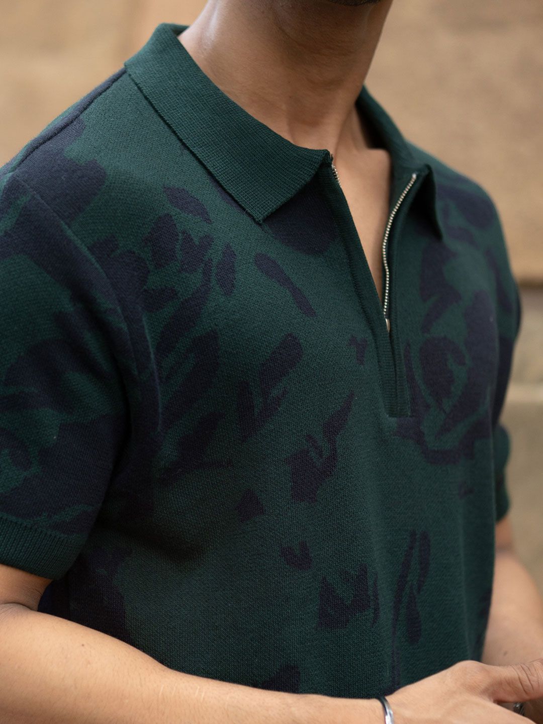 Powerlook Men Abstract Printed Polo Collar Cotton T-shirt
