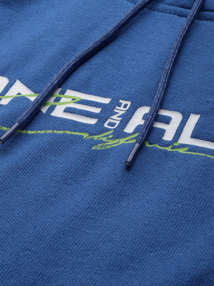The Indian Garage Co Men Blue Printed Hooded Sweatshirt