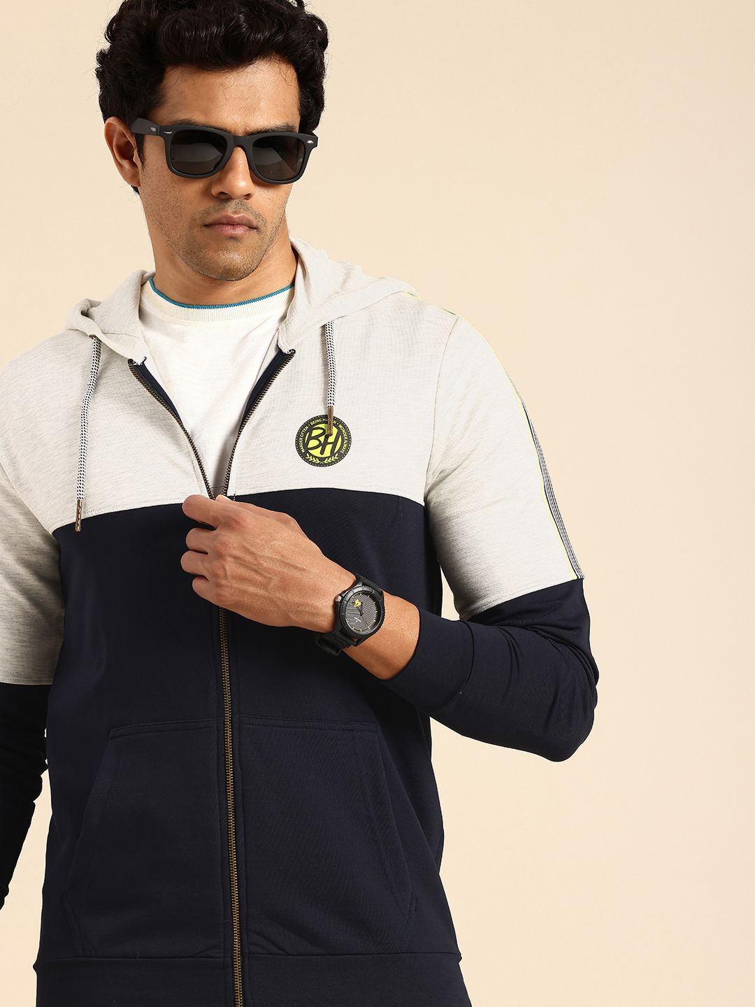 Being Human Colourblocked Pure Cotton Hooded Sweatshirt