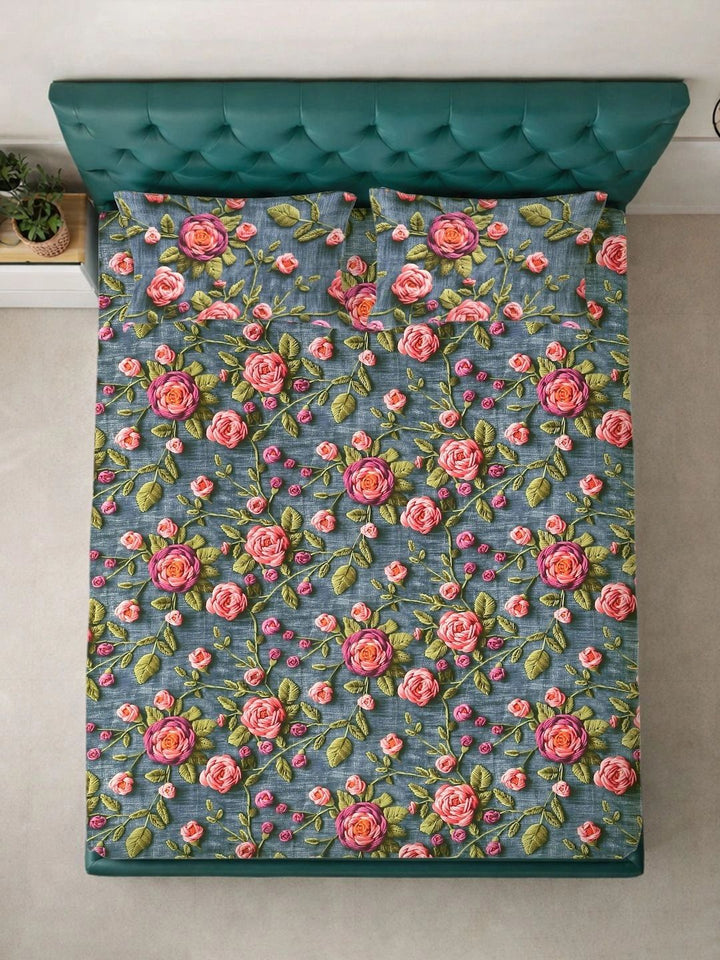 Moda Rapido X KLOTTHE Turquoise Blue Floral 300 TC Cadar Katil King dengan 2 Sarung Bantal
