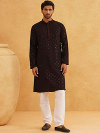 SOJANYA Geometric Embroidered Mandarin Collar Sequinned Pure Cotton Kurta With Churidar