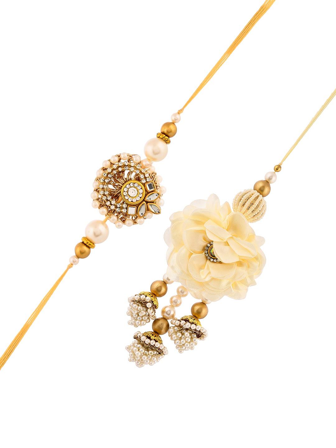 Voylla Unisex Set of 2 Pearls & Kundan Embellished Bhaiya-Bhabhi Rakhis