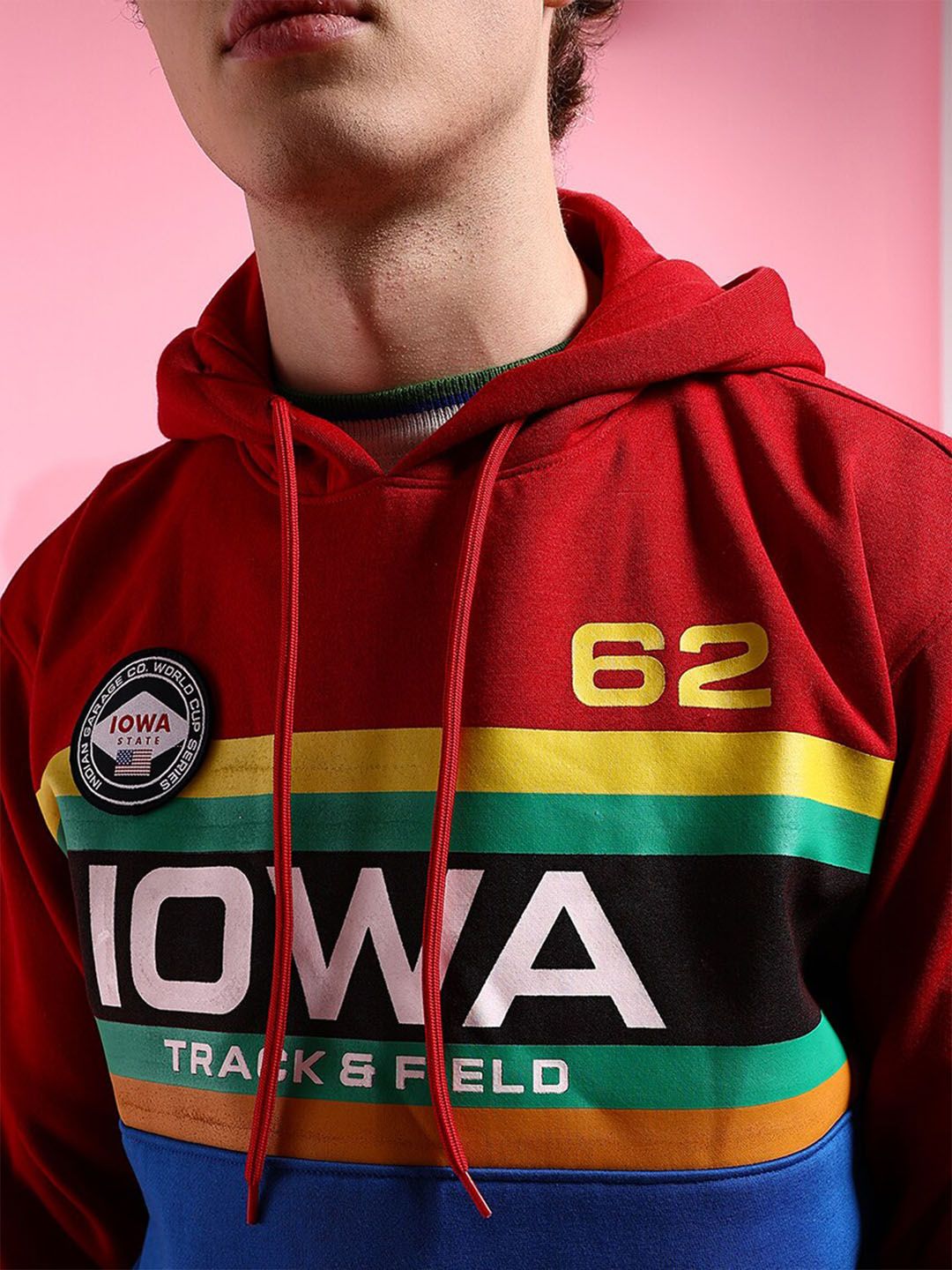 The Indian Garage Co Men Red Printed Hooded Sweatshirt