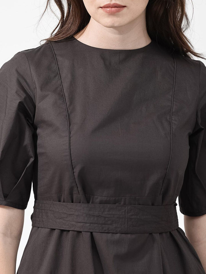 RAREISM Short Sleeves Mandarin Collar Cotton A-Line Midi Dress