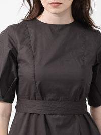 RAREISM Short Sleeves Mandarin Collar Cotton A-Line Midi Dress