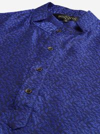 SOJANYA Men Blue Floral Kurta with Churidar & Nehru Jacket
