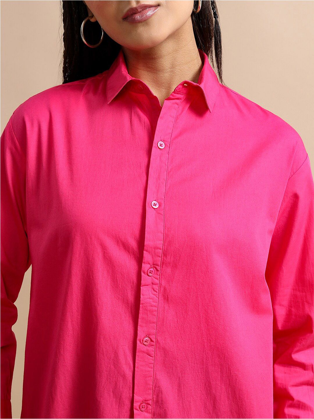Tokyo Talkies Cutaway Collar Oversized Cotton Casual Shirt