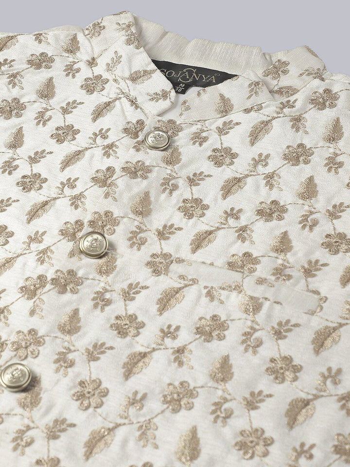 SOJANYA Embroidered Sequined Pure Cotton Kurta With Churidar With Nehru Jacket
