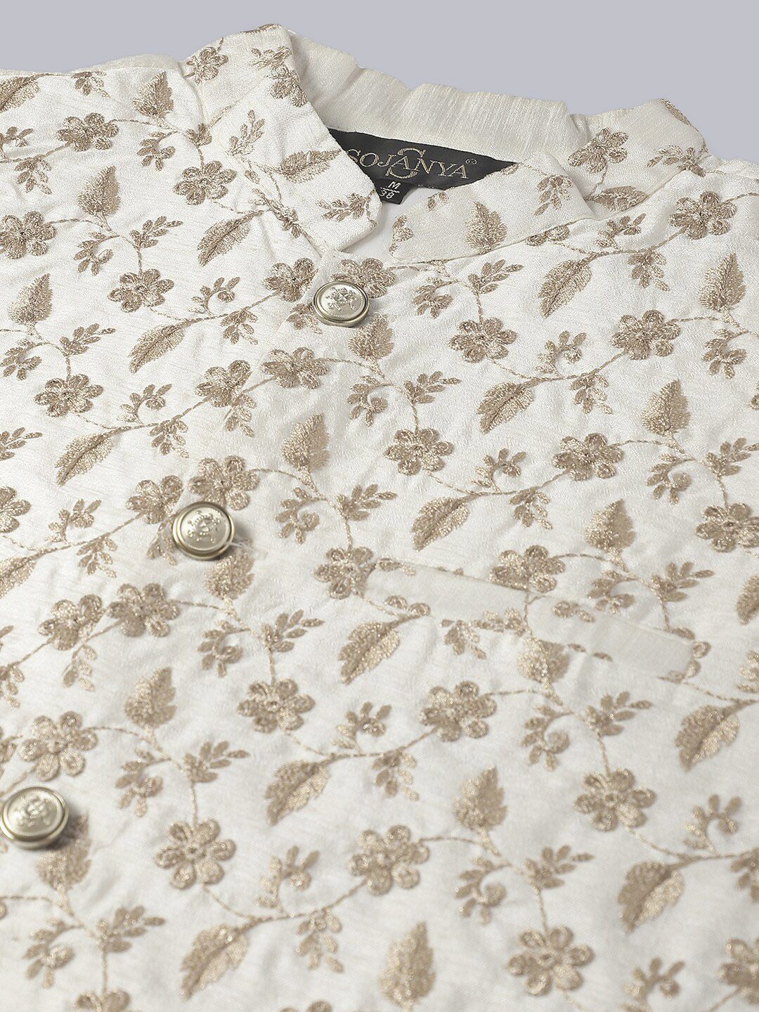 SOJANYA Embroidered Sequined Pure Cotton Kurta With Churidar With Nehru Jacket