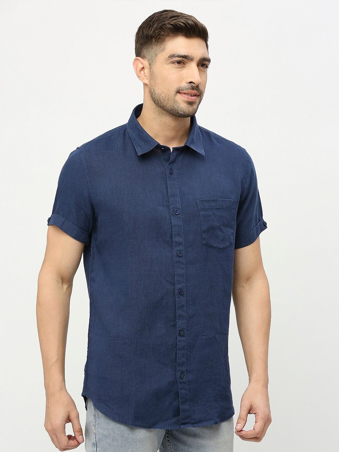 SPYKAR Spread Collar Linen Casual Shirt
