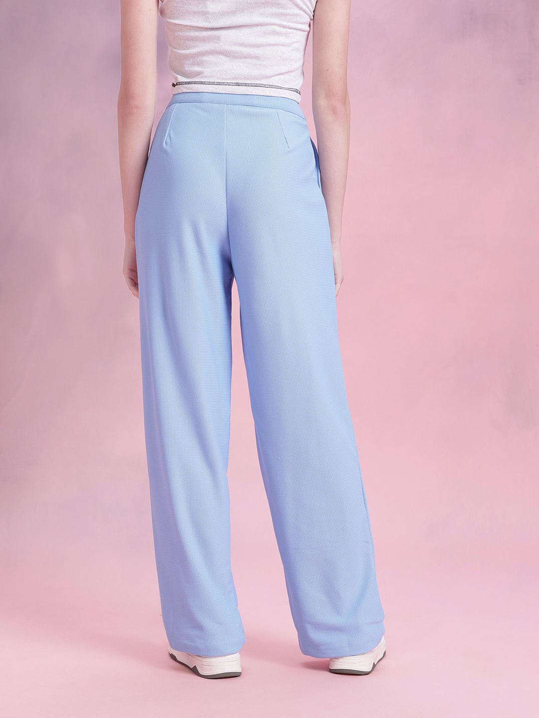 DressBerry Women Regular Fit Textured Tie-Up Waist Trousers