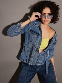 SASSAFRAS Blue Spread Collar Denim Jacket