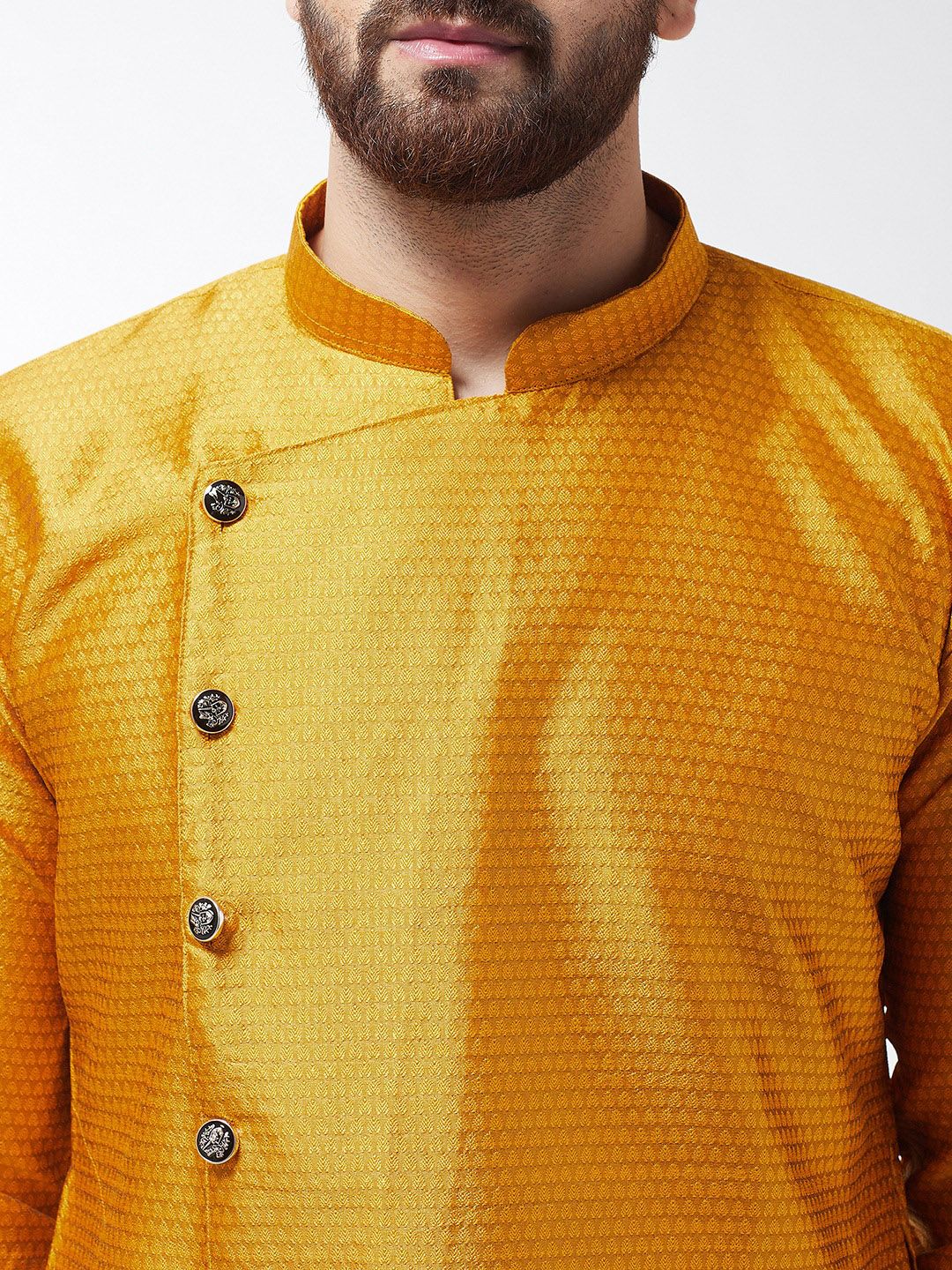 SOJANYA Kurta Lurus Tenunan Mustard Lelaki