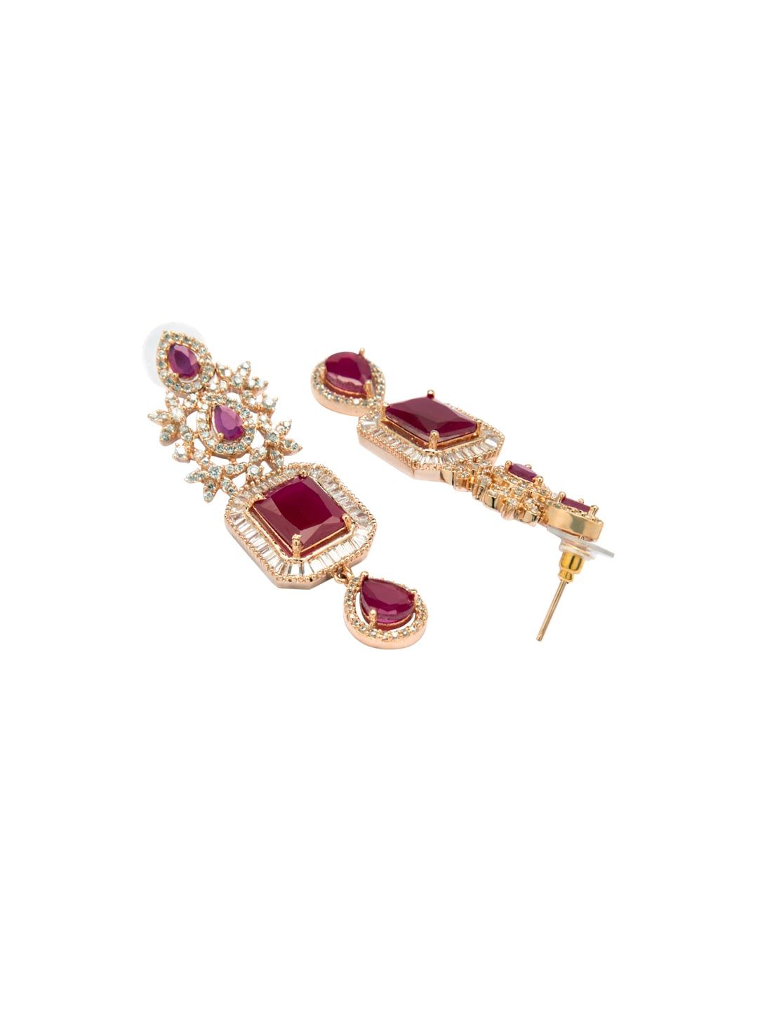 Rubans 24K Rose Gold Plated Pink Sapphire & CZ  Studded Handcrafted Premium Jewellery Set