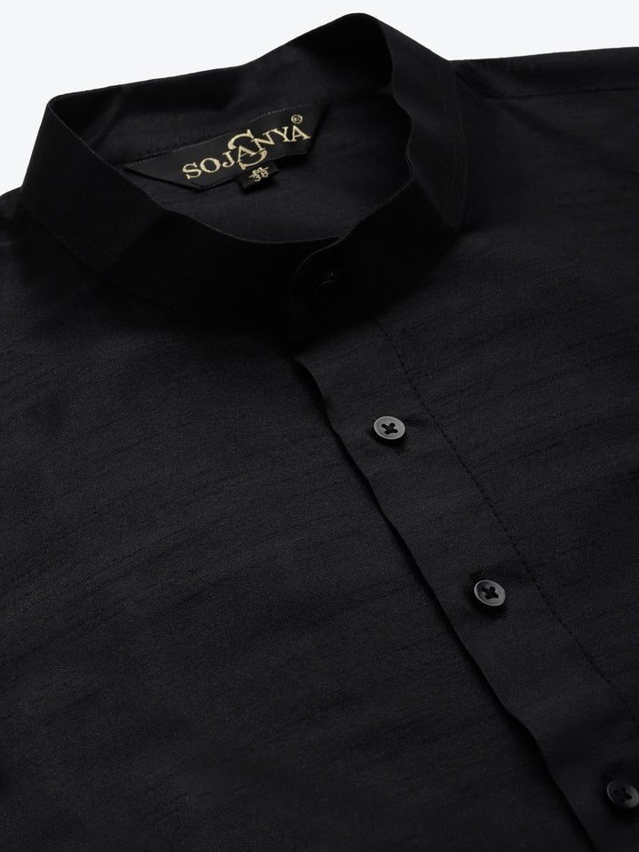 SOJANYA Men Black & White Solid Kurta Set With Jacket