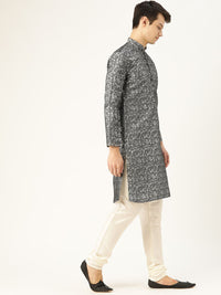 SOJANYA Men Grey & Black Woven Design Straight Kurta