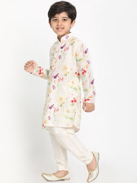 VASTRAMAY Boys Cream-Coloured Floral Printed Kurta with Pyjamas