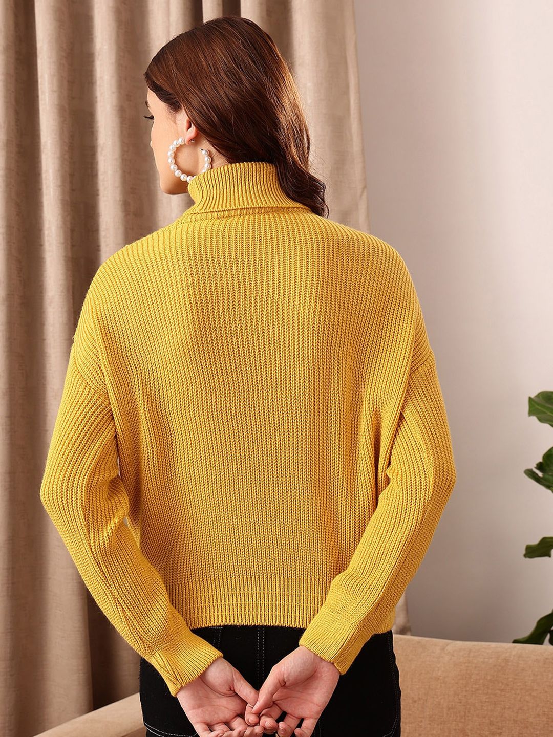 STREET 9 Self Design High Neck Long Sleeve Acrylic Cable Knit Pullover Sweaters