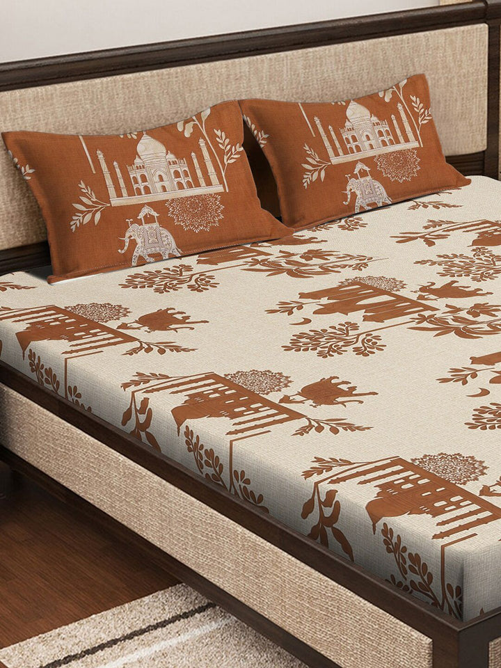 KLOTTHE Beige & Brown Printed 300TC Dilengkapi Cadar King Double & 2 Sarung Bantal