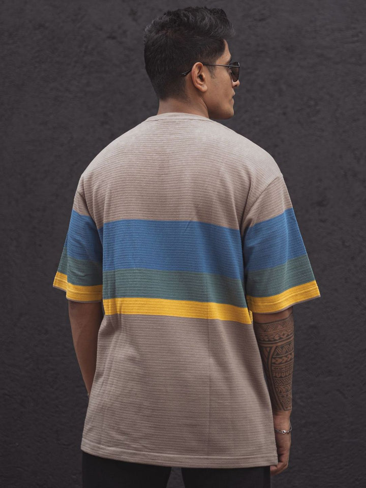 Powerlook Men Colourblocked Round Neck Cotton Oversized T-Shirt