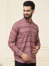 SOJANYA Ethnic Motifs Printed Band Collar Cuffed Sleeves Pure Cotton Kurta