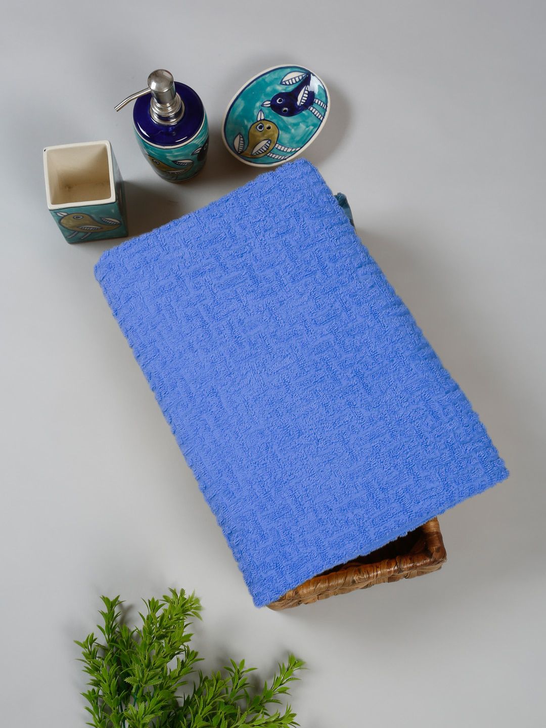 Cortina  Blue & Yellow 2 Pieces Jacquard Super Absorbency 480 GSM Bath Towels