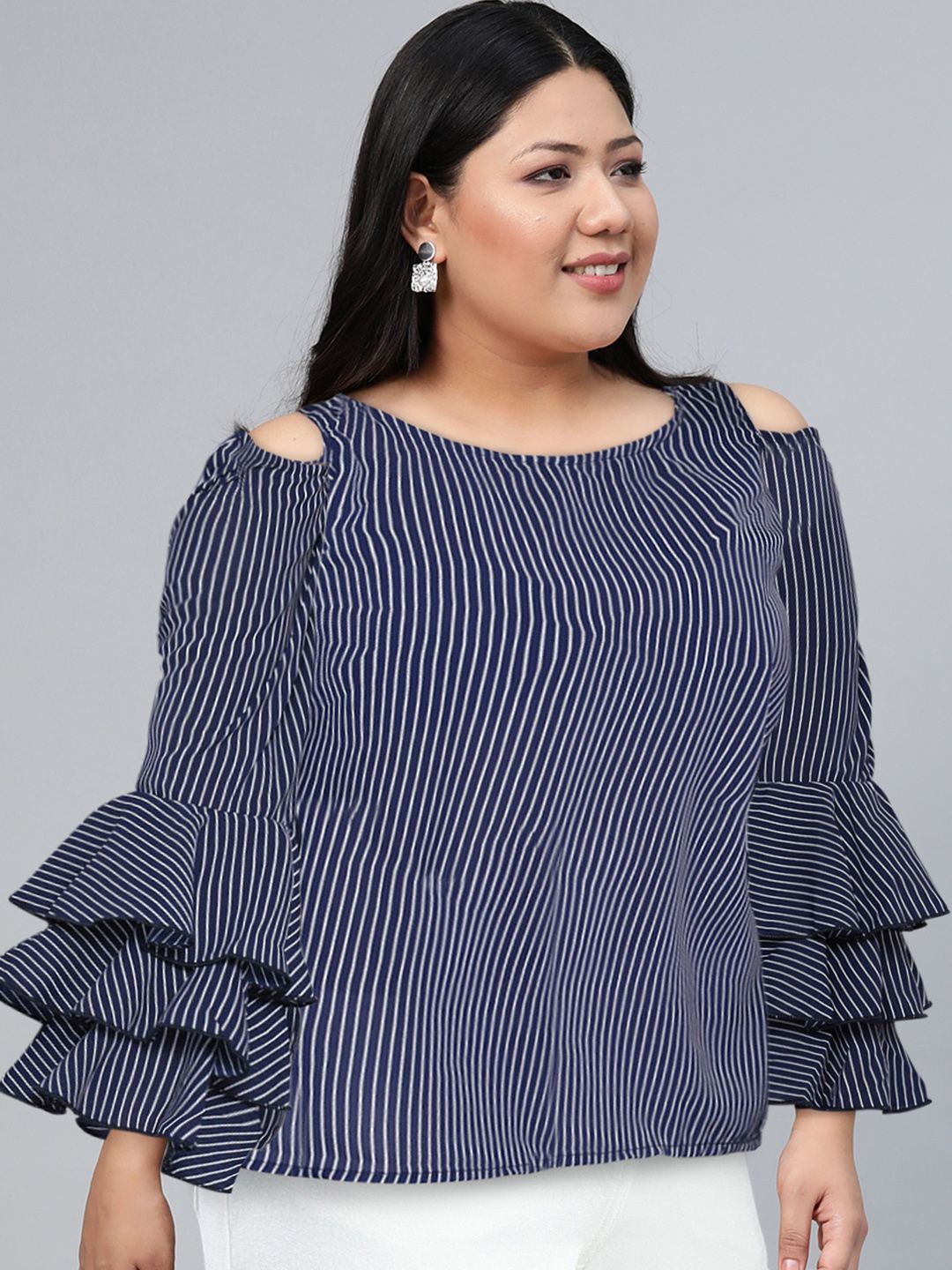 Tokyo Talkies Women Navy Blue & White Striped Top